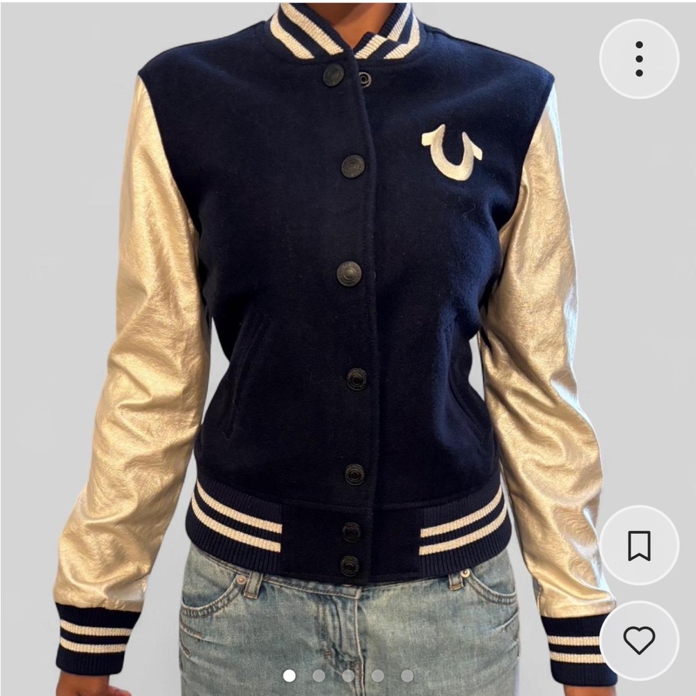 True Religion Blue and Gold Varsity Jacket